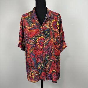 Vtg Chicos Design Button Up Shirt Large Sz 2 Multicolor Paisley Rayon Blouse